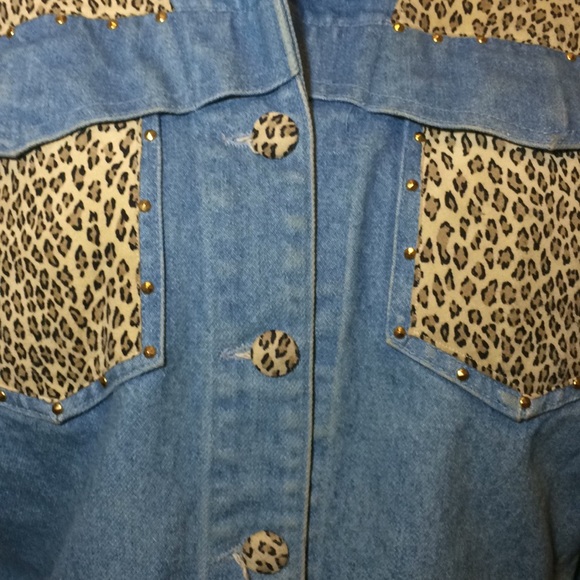 Women’s Vintage denim jacket leopard spots size M - Picture 2 of 8